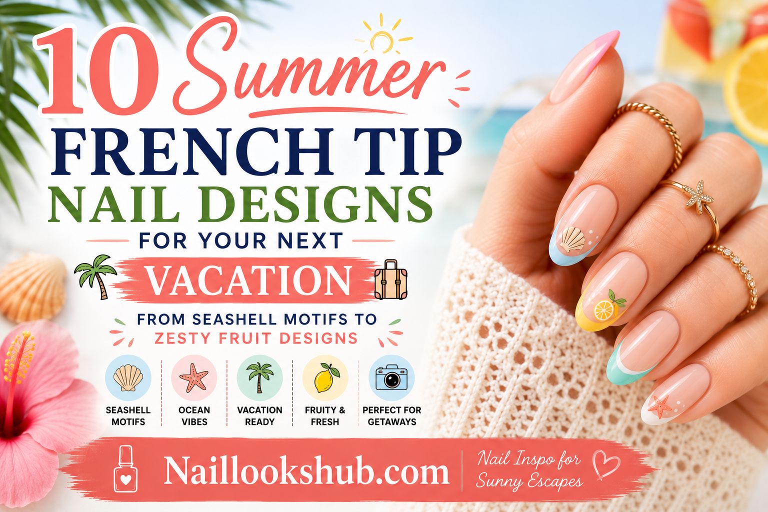 10 Summer French Tip Nail Designs for Your Next Vacation From Seashell Motifs to Zesty Fruit Designs